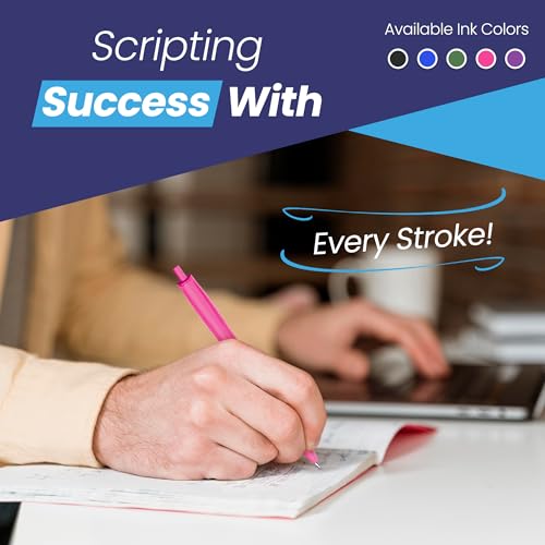Retractable Ballpoint Pens, Pack of 5 Pens Ink, Smooth Writing Ballpoint Pens for Writing, Note-Taking & Everyday Use, Great for Office, School & Home (Pink) - color: Pink