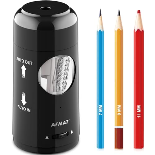 AFMAT Electric Pencil Sharpener, Rechargeable Fully Automatic Pencil Sharpener for Jumbo & Colored Pencils (7-11.5mm), Auto in/Out, Hands-Free, Portable for Home/Classroom/Office PSX6 (Black) - color: Black