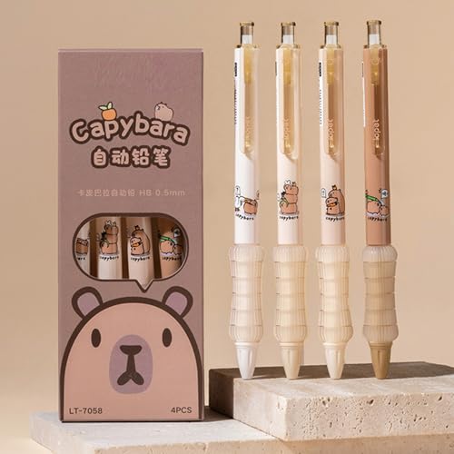 MOZXIRZ 4 Pcs Mechanical Pencils 0.5mm Cute Capybara Mechanical Pencil Kawaii Cartoon Pencils School Pencil for Students Women (4Pcs Capybara) - color: 4Pcs Capybara