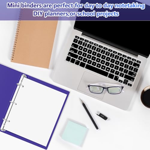 Henoyso 6 Pcs Plastic 1 Inch Mini 3 Ring Binders Fits 5.5" x 8.5" Paper, Holds(Capacity 200 Sheets), Flexible Three Round Rings Small Purple A5 Binders Bulk for School, Office Use, Photo Album - color: Purple, size: 1 Inch
