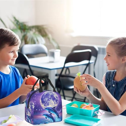Dolphin Lunch Box - Insulated Lunch Bags for Kids Boys Girls Reusable Lunch Tote Bags, Perfect for School/Camping/Hiking/Picnic/Beach/Travel - color: Dolphin