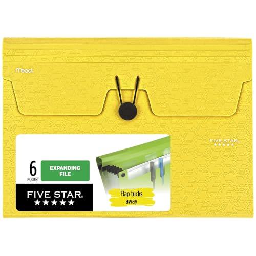 Five Star Expanding File Organizer, 6-Pocket Accordian File Organizer, Bungee Closure, Holds 11" x 8-1/2", Harvest Yellow (350100G-ECM) - color: Harvest Yellow, size: Pack of 1