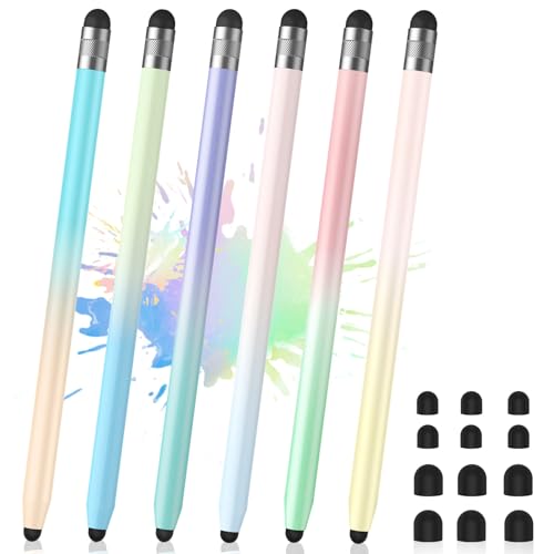 6Pcs Stylus, Stylus Pen for Touchscreen, 2-in-1 Stylus Pen for iPad, High Precision and Sensitivity Double Rubber Tips, Compatible with iPad/iPhone/Android Tablets and Touch Screen (6 Gradient Colors) - color: 6 Gradient Colors