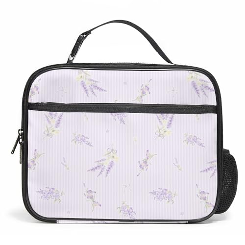 WOBAGMEN Large Lunch Box, Insulated Reusable Lunch Bag with Water Bottle Holder Portable Waterproof Leakproof Lunch Tote Bag Cute Lunch Box(Lilac Lavender) - color: Lilac Lavender