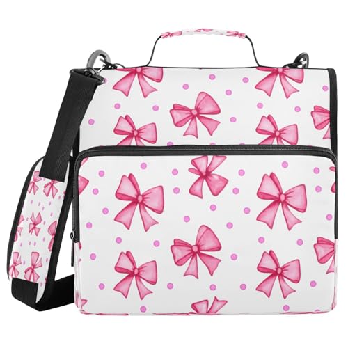 Cute Bow Tie 3-Ring Zipper Binder Bag, 13 Inch Laptop Organizer with Shoulder Strap & Handle Multiple Pocket File Folder for School Office