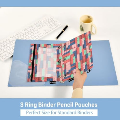 Gredecor 3 Ring Binder Pencil Pouch, Building Blocks Zippered Pen Case Pouches with Clear Window, 2 Pack Stylish Office & School Supplie - color: Building Blocks