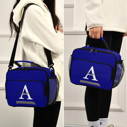 Custom Student Lunch Bag for Boys Girls Navy Blue Solid Color Personalized Name Lunch Box Insulated Cooler Bag for School Picnic Office - color: Multi08