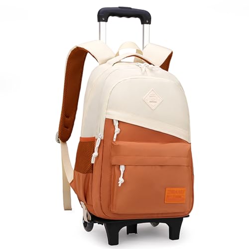 Mfikaryi Rolling Backpack, Kids Wheeled Backpack with 2 & 6 Wheels, Orange, 20L Capacity, Adjustable Strap, Water Resistant - color: A-2 Wheels-Orange, size: 2 Wheels