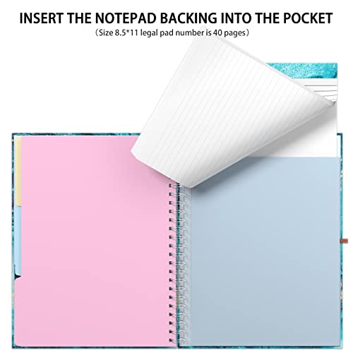 Rimilak Spiral Clipboard Folio with Refillable Lined Notepad, 14.5 x 9.8 In, Hardcover Cover with 5 Interior Pockets, Elastic Band and Pen Loop Series. Cute Stylish Clipfolio, Teal Marble - color: Teal Marble