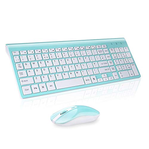 cimetech Wireless Keyboard and Mouse Combo, Compact Silent Ergonomic Scissor Switch Keyboard and Optical Mouse Set, 2.4G Lag-Free Cordless Keyboard Mice for Computer, Mac, Laptop, PC, Windows - Blue - color: Blue White
