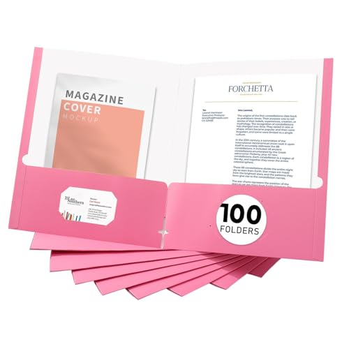 Zzrywuty File folders with Pockets,Pink Two folders for documents,100 Pack Paper Folders with Card Slot,Letter Size,School Students,Business,Home and Office Workers - color: Pink-100pcs