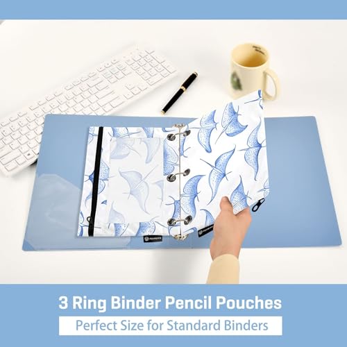 Manta Rays Blue Binder Pencil Pouch 3 Ring Clear Pouches with Zipper Pen Organizer for Office College School, 2 Pack - color: Multi-manta Rays Blue