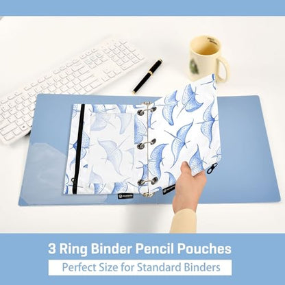 Manta Rays Blue Binder Pencil Pouch 3 Ring Clear Pouches with Zipper Pen Organizer for Office College School, 2 Pack - color: Multi-manta Rays Blue