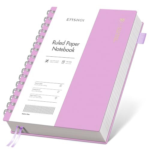 EMSHOI Lined Spiral Journal Notebook, 300 Pages, A5 Size (5.7'' x 8.2'') | College Ruled, 100 GSM Thick Paper, Flexible Plastic Cover, for School, Writing, Work, Office & Journaling (Purple) - color: Purple, size: A5