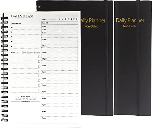 Daily Planner Undated 2 Pack, A5 To Do List Notebook with Hourly Schedules, Spiral Time Management Organizer for Man Women, 8.3" x 5.6" 152 Pages - color: 2 Pack