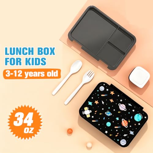 Kids Backpack for Boys 4-8, Cute 3D Embroidered Space Toddler Backpack with 34oz Lunch Box, Insulated Bag, Pen Case & Utensils, School Bookbag for Preschool Kindergarten Elementary Student - color: Space