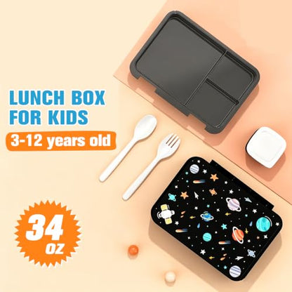 Kids Backpack for Boys 4-8, Cute 3D Embroidered Space Toddler Backpack with 34oz Lunch Box, Insulated Bag, Pen Case & Utensils, School Bookbag for Preschool Kindergarten Elementary Student - color: Space