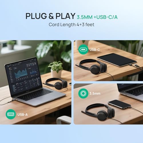 Yealink UH42 SE Wired Headset, USB-A/C & 3.5mm,in-Line Controls, On-Ear | Single-Ear Headphones, Teams/Zoom Certified, Noise Cancelling Mic, PC/Laptop/Phone, 7ft Cable, Call Center, WHF, Dynamic EQ - color: Single-Ear, size: 3.5mm & USB-C/A