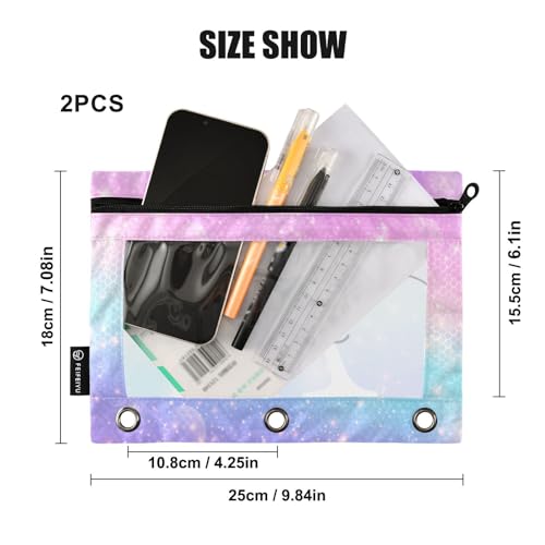 Personalized Pencil Pouch for 3 Ring Binder Rainbow Fantasy Stars Custom Pencil Pouches Case Binder Cosmetic Bag 2 Pack for Office School College Supplies - color: Fantasy Stars