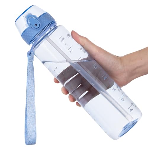 GOPPUS Clear Water Bottle With Straw 32oz Clear Sports Water Bottles Motivational with Time Marker Tritan BPA Free Clea Plastic Water Bottle Wide Mouth for Gym Travel Home School Office - color: Misty Purple