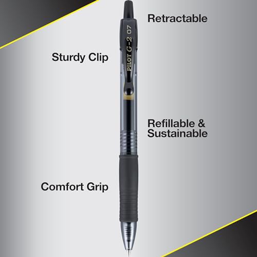 PILOT G2 Premium Refillable & Retractable Rolling Ball Gel Pens, Fine Point, Black Ink, 12 Count (Pack of 1) (31020) - color: Black