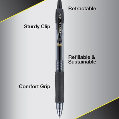 PILOT G2 Premium Refillable & Retractable Rolling Ball Gel Pens, Fine Point, Black Ink, 12 Count (Pack of 1) (31020) - color: Black
