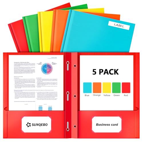 2 Pocket Folders with Prongs, 3 Prong Folders with Pockets, Colored, 5 Pack | Fit Letter Size Paper, Bright Colored, Paper File Folders, for Kids Back to School, Office Filing Supplies