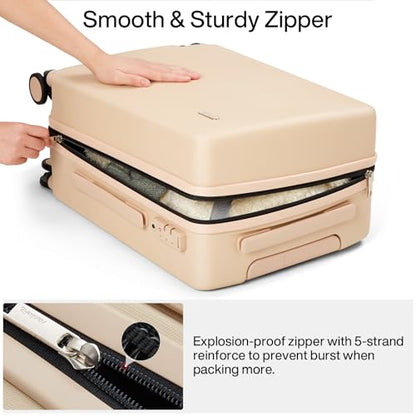 Hanke Hard Shell Luggage Sets 3 Pieces, Carry On and Checked Luggage Sets with Spinner Wheels, Durable PC Hardside Rolling Suitcase for Travel (20/24/28 Inch, Cuba Sand) - color: Cuba Sand, size: 20+24+28 Inch