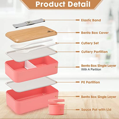 Sinnsally Bento Box for Kids and Adults, Stackable Japanese Bento Lunch Box Containers for Teens/Women with Compartments(47oz),Modern Lunch Containers with Utensil Set,Leak-Proof Lunchbox,Rectangle - color: Dark Pink