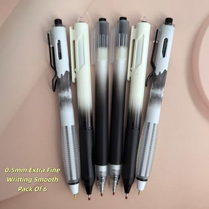 Fengtaiyuan Retractable Gel Pens, 0.5mm Black Ink ST Fine Point, Quick Dry No Smudge 3 Styles (Silent Click/Ergonomic Triangular Grip) for School Office Exam Note Taking, 6 Pack - color: BlackFGTWP6