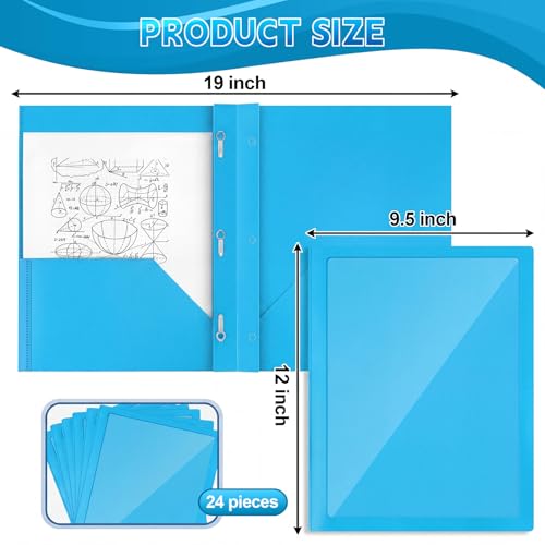 Teling 24pcs Heavy Duty Plastic Folders with Front Clear Pocket, 3 Prongs and 2 Pockets, Fit Letter-Size Paper Folders with Card Slot, for School Office Supplies Back to School Gifts (Sky Blue) - color: Sky Blue
