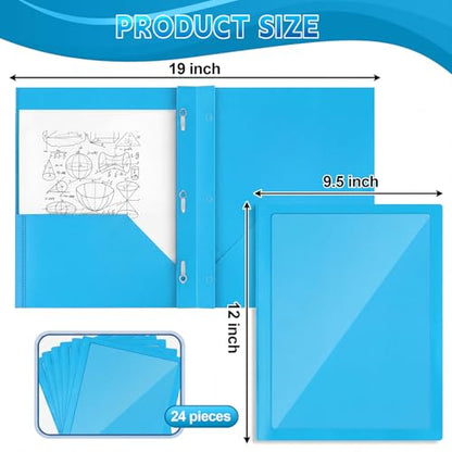 Teling 24pcs Heavy Duty Plastic Folders with Front Clear Pocket, 3 Prongs and 2 Pockets, Fit Letter-Size Paper Folders with Card Slot, for School Office Supplies Back to School Gifts (Sky Blue) - color: Sky Blue