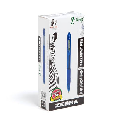 Zebra Pen Z-Grip Retractable Ballpoint Pen, Smooth-Flowing Blue Ink, 1.0mm Medium Point, School & Office Supplies, Ideal for Note-Taking, Journal and Planner Use, 12-Count (22220) - color: Blue A