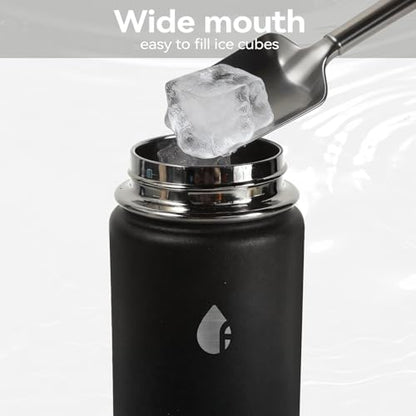 Stainless Steel Water Bottle with Straw Lid, 18oz Insulated Vacuum Bottle with Carrying Loop, Dishwasher Safe，uitable for use in schools, Offices, and outdoor activities (BLACK) - color: Black