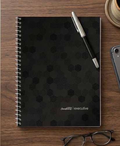 Ledesma Executive Spiral Notebook — Premium College Ruled, 8.5 x 11.5 in, 84 Sheets, Refined Sugarcane Paper, Executive Lay-Flat Binding, Professional Poly Cover, Microperforated Pages - color: Black
