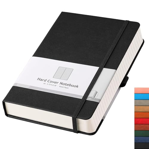 AHGXG Thick Journal Lined Notebook - 320 Numbered Pages Journal for Women A5 Notepad College Ruled, 100gsm Paper, Leather Hardcover, for Men Writing Work Office School, 5.75'' X 8.38''-Black - color: Black, size: A5