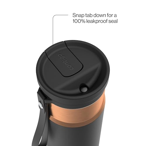 Contigo SnapSeal 709.8ml(24온스) 스테인리스 스틸 진공 단열 물병, 누출 방지 자동 닫힘 뚜껑, 휴대용 스트랩 및 재사용 가능한 빨대, BPA 프리 및 납 프리, 식기세척기 사용 가능 - color: 감초 청동, size: 24온스