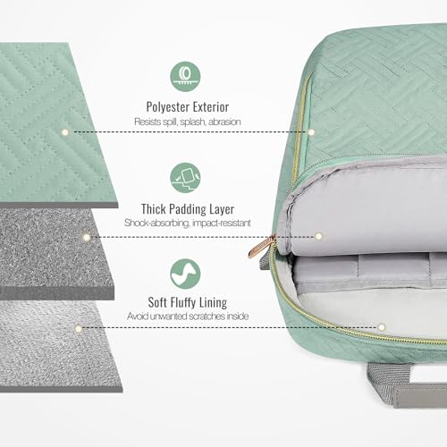 MoKo 13-14 in Puffer Laptop Sleeve Bag for 13-inch New Mac Air M5/Neo A18 Pro, 14-inch Mac Pro M5/M4/M3/M2/M1, 13.8“ Surface, Puffy Laptop Carrying Case with Handle & Shoulder Strap, Light Green - color: Light Green, size: 13.3-14 Inch