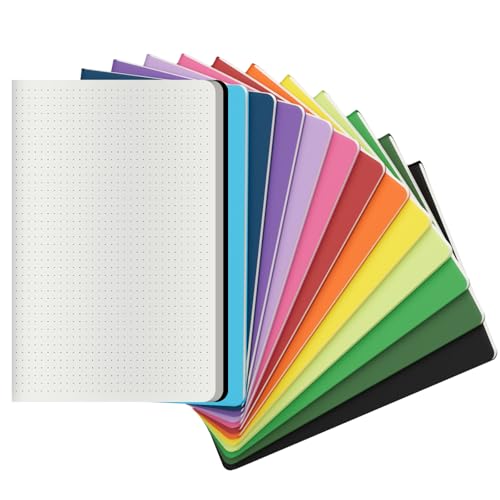 12 Pack Colorful Dot Grid Notebook Journals Bulk with Thick Paper, 60 Pages, 8.3x5.5 inch, A5 Size, Writing Subject Notebooks Planner for Student Travelers Office, Travel Journal Set - style: Dot
