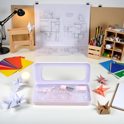 7Pcs Pink Compass Protractor Set with Portable Box Geometry Drafting Tools Set Multi-Purpose Math Drawing Rulers for Boy Girl Drafting Tools and Drafting Kits