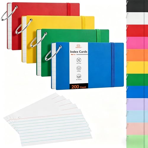 NEEWAY Ruled Index Cards with Ring 3x5 Inches, 200 Count Note Cards Lined, Flash Cards with Rings for Studying, Home and Office (Multicolor) - color: Multicolor