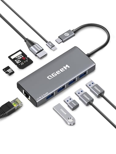 QGeeM USB C Hub Ethernet,9 in 1 USB Type C Hub HDMI Multi-Port Converter Adapter,100W Pd, USB 3.0,SD/TF Card Reader,Compatible for MacBook Pro Air Ipad HP Dell Lenovo Chromebook etc.-Gray - color: Gray