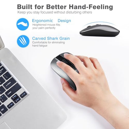 Leadsail Wireless Slim USB Mouse, Silent Click 3 Adjustable Levels, 4 Button Laptop Mouse for Windows Mac PC Notebook