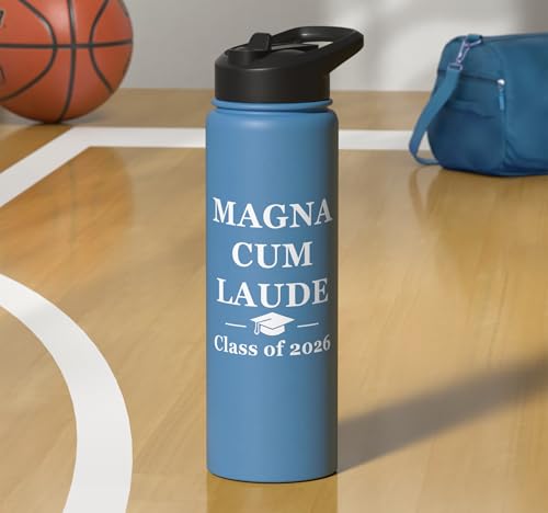Magna Cum Laude Class Of 2026 Distinction Degree Graduation Stainless Steel Insulated Water Bottle - color: Light Blue