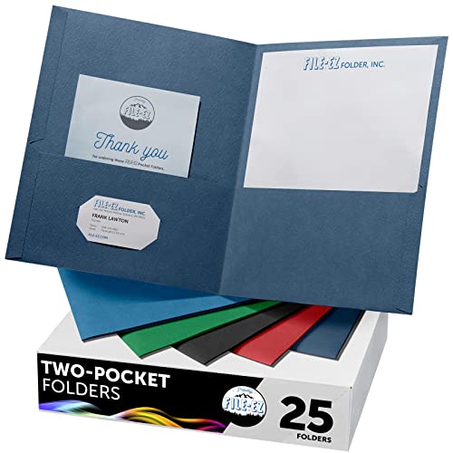FILE-EZ Two-Pocket Folders, Assorted Colors, 25-Pack, Textured Paper, Letter Size (EZ-32500) - color: Assorted Colors, size: 25 Folders