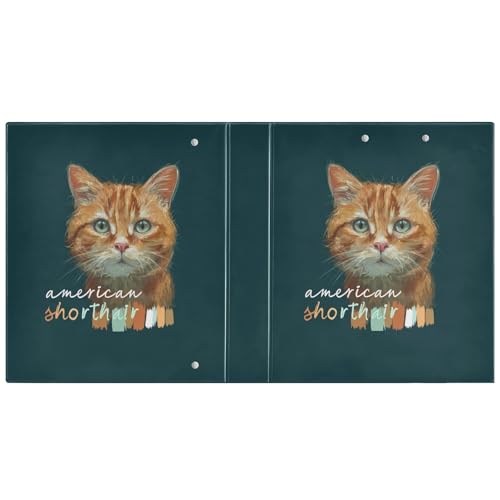Fustylead Cute American Shorthair Cat 3 Ring Binder, D-Rings 1.5" Hardcover Folder, Fits 200 Sheets of A4 Paper, Durable Clipboard & Clean View with Inside Pockets for School Home Office - size: 12.4x10.63x2.36 Inch-1 Pack