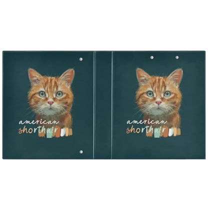 Fustylead Cute American Shorthair Cat 3 Ring Binder, D-Rings 1.5" Hardcover Folder, Fits 200 Sheets of A4 Paper, Durable Clipboard & Clean View with Inside Pockets for School Home Office - size: 12.4x10.63x2.36 Inch-1 Pack