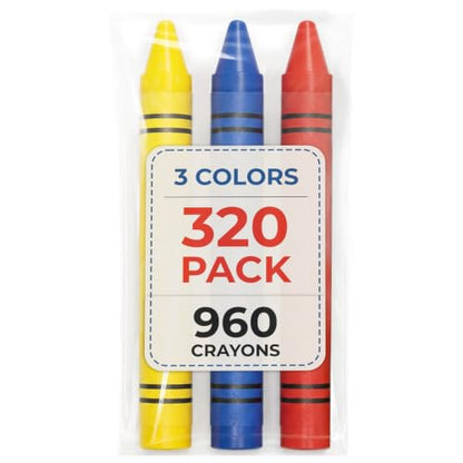 Rosmonde Crayons Bulk, 320 Sets of 3 Pack (960 Count), 3 Vibrant Colors Set | Individually Wrapped Non-Toxic Coloring Crayons, Perfect for School Supplies, Classroom, Parties, Party Favors & Restaurants