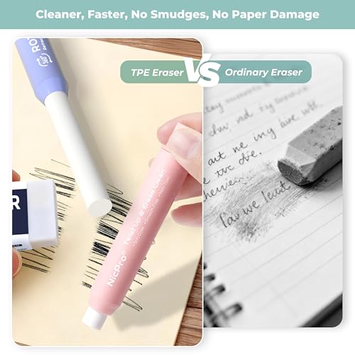 Nicpro 6 Pack Rotary Retractable Erasers, Soft TPE Rubber Twist Large Pencil Erasers in Cute Macaron Colors, Clean-Erasing Eraser for Kids & Students, School Office Supplies Stationary Set - color: Macaron