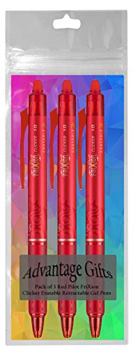 FriXion Clicker Retractable Erasable Gel Pen, Red, Bold Point, 3-pk; Bundle with Plastic Reusable Pouch - color: Red, size: 1 Count (Pack of 3)